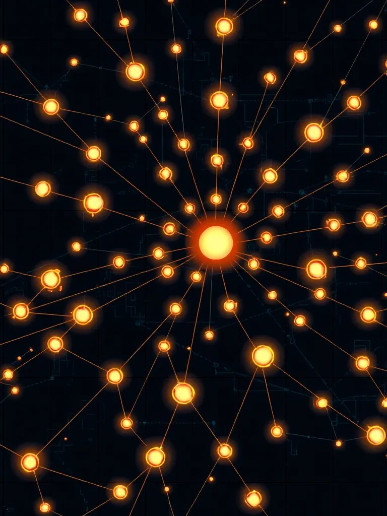 A high-tech schematic diagram of a neural network with glowi